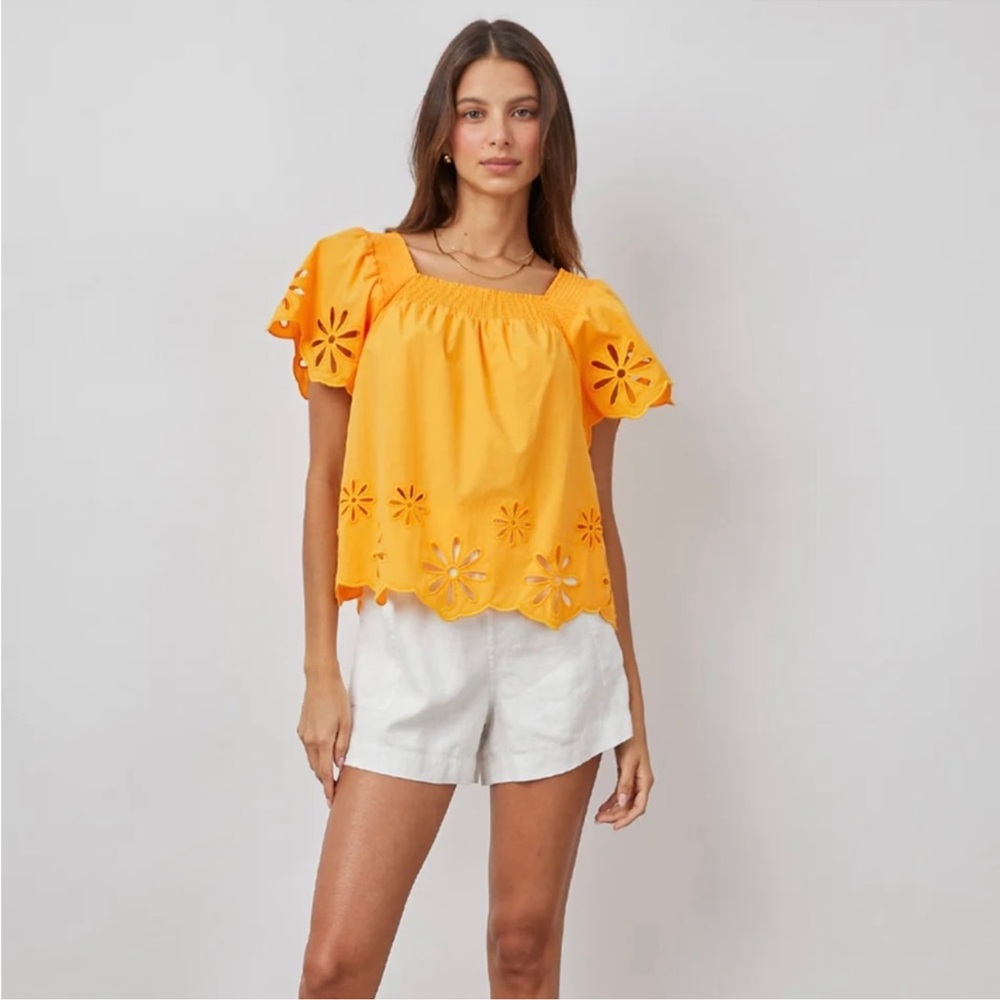 Rails Women’s Mustang Yellow Sonora Marygold eyelet square neckline top SZ XS